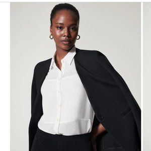 NWT - Spanx Low Maintenance Silk Button Down Blouse/Shirt - True Ivory Sz Med